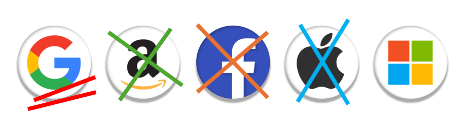 Les logos des GAFAM dont certains sont barrés ou raturés